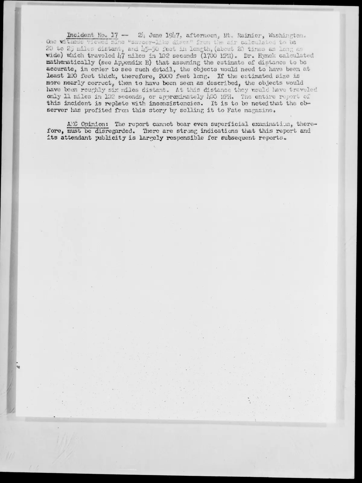 The Air Materiel Command opinion (Project Grudge)