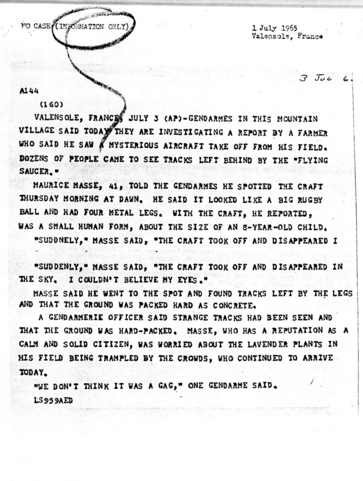 The Blue Book file: the AP wire of July 3, 1965